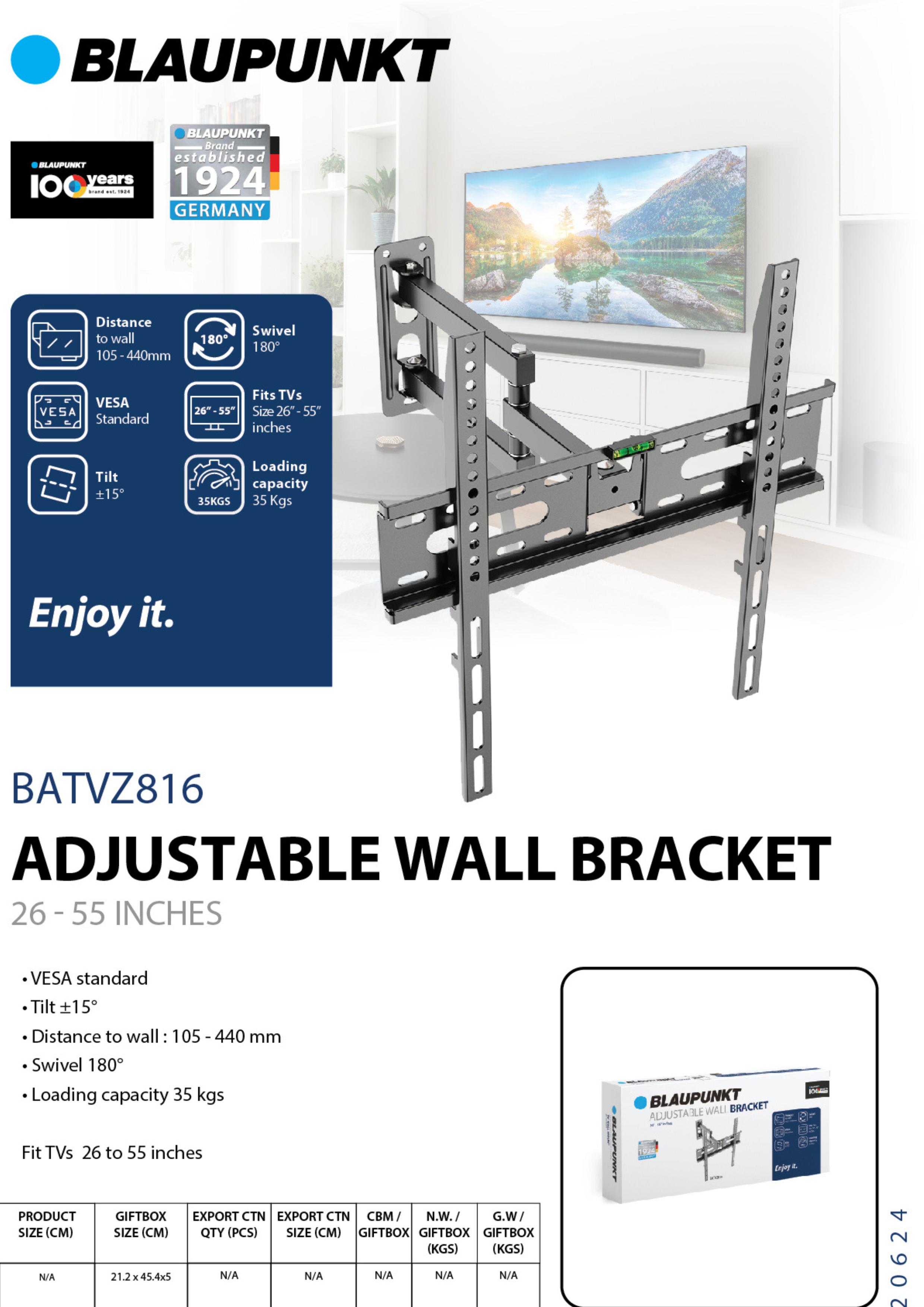 BATVZ816 Blaupunkt Fixed Tv Mount 26-55 BATVZ816 Blaupunkt Fixed Tv Mount 26-55